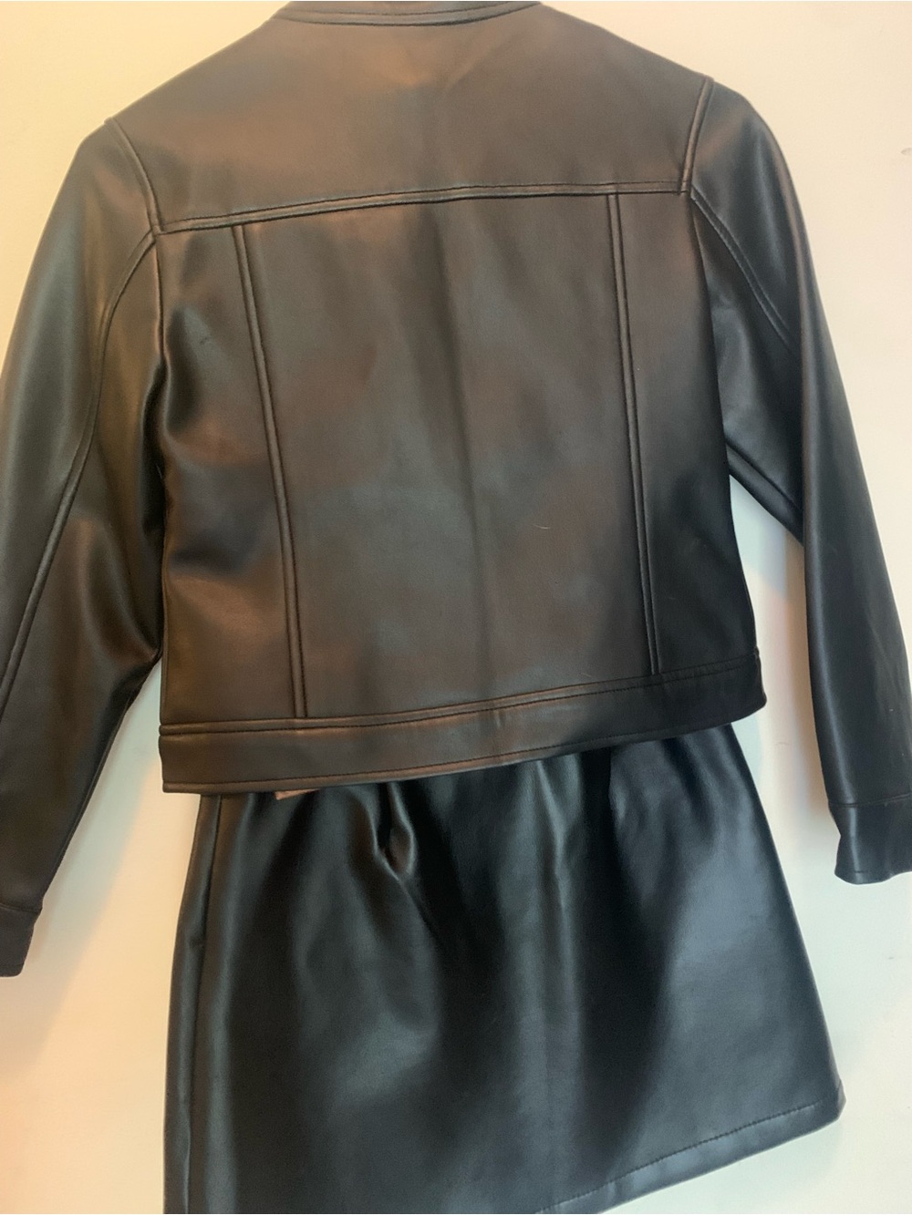 Vintage Old Navy Girls Black Faux Leather Jacket & Skirt Set Size 10 Y2K - Picture 2 of 6